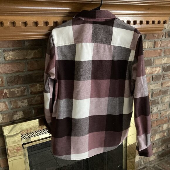 H & M Heavy Burgundy Checked Flannel Shirt Size Small Regular Fit - Picture 3 of 6